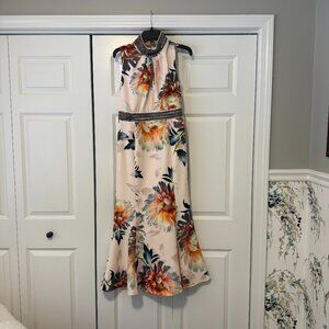 Karen Millen Diamante Trim Delicate Floral Woven Sleeveless Maxi Dress